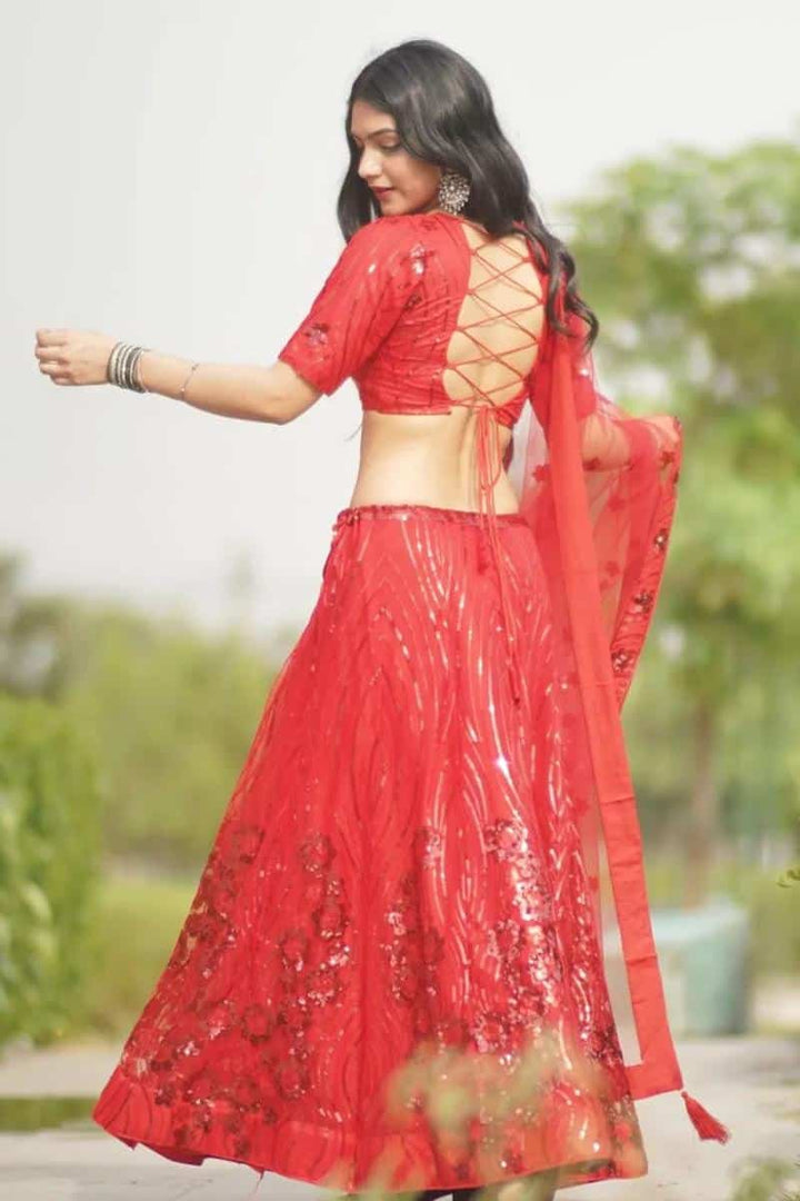 Red Designer Sequence Lehenga Choli