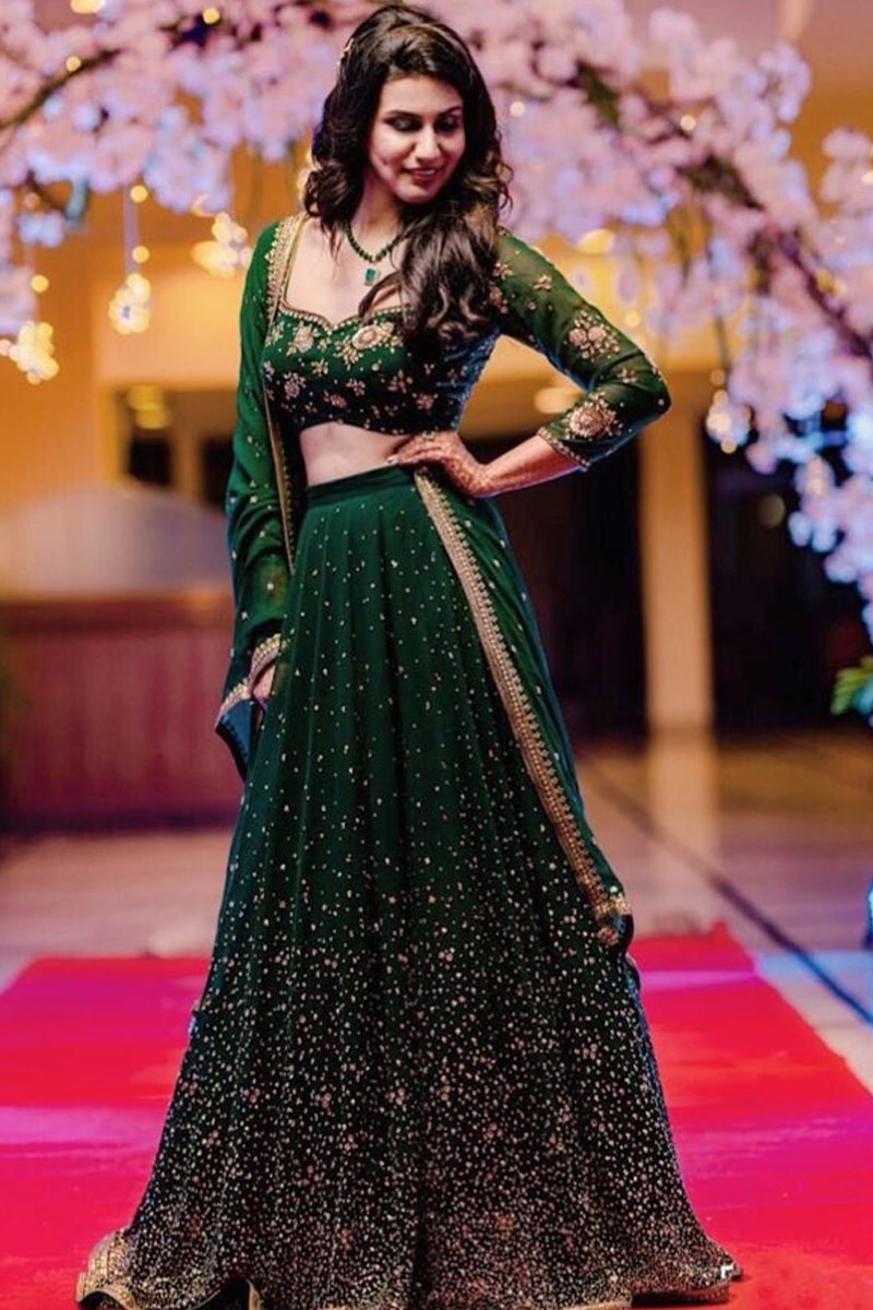 Green Designer Sequence Georgette Lehenga Choli