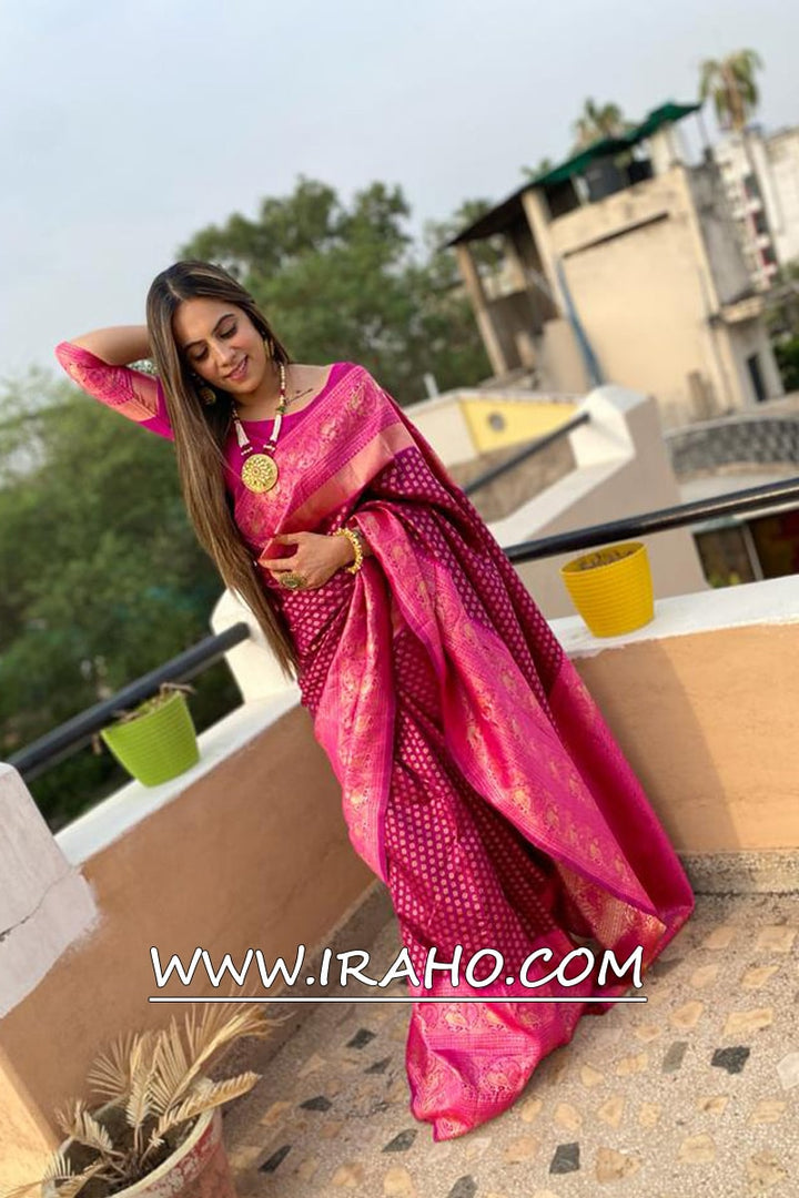 Pink Lichi Silk Ready To Wear Saree