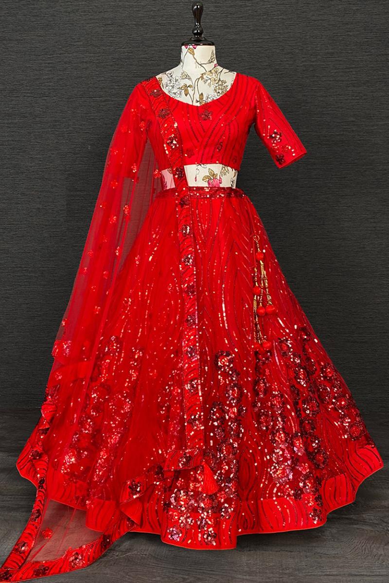 Red Designer Sequence Lehenga Choli