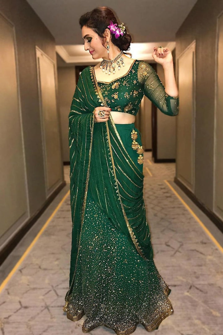 Green Designer Sequence Georgette Lehenga Choli