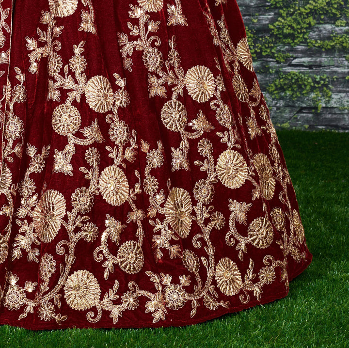 Maroon Silk Velvet Designer Lehenga Choli