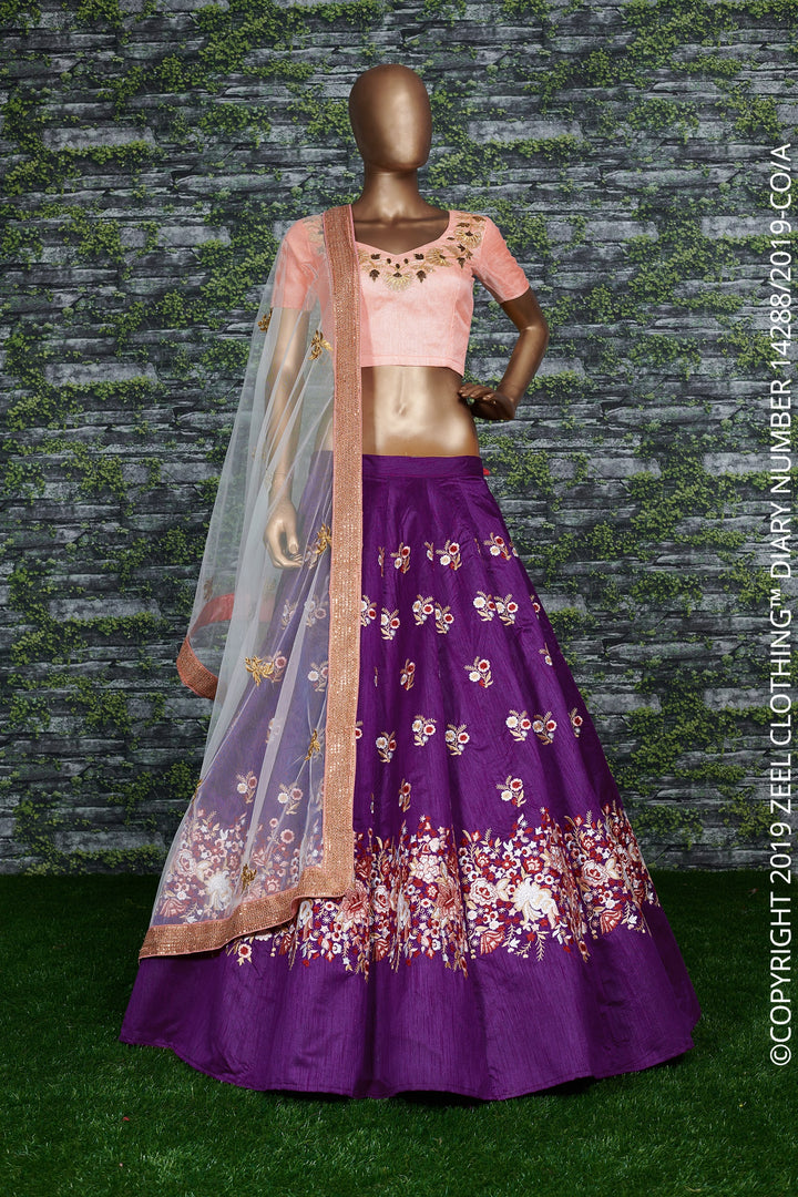 Purple Raw Silk Designer Lehenga Choli