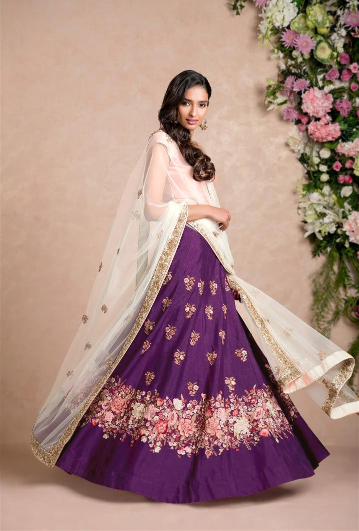 Purple Raw Silk Designer Lehenga Choli