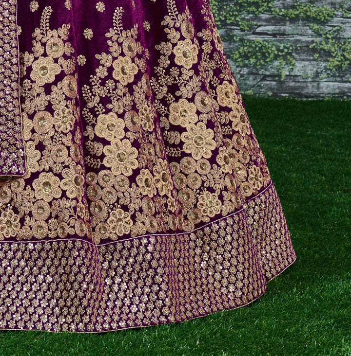 Purple Pure Velvet Designer Lehenga Choli