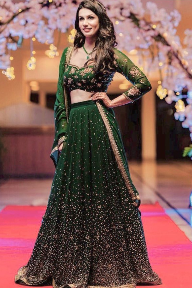 Green Designer Sequence Georgette Lehenga Choli