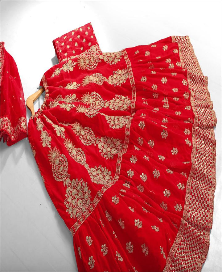 Red Georgette Embroidery Lehenga Choli